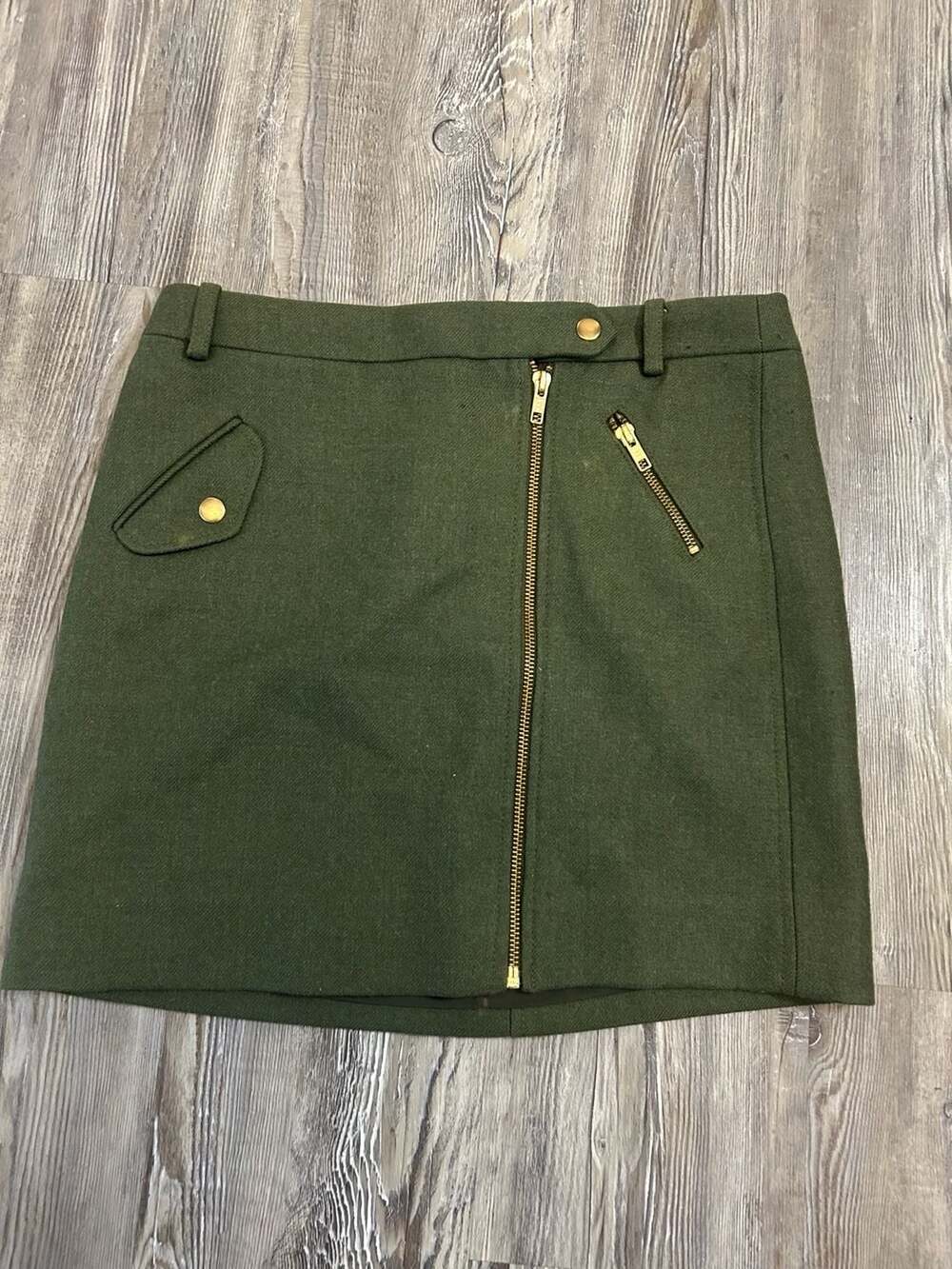 J.Crew Olive Green Wool Blend Zip Front Mini Skirt Size 2